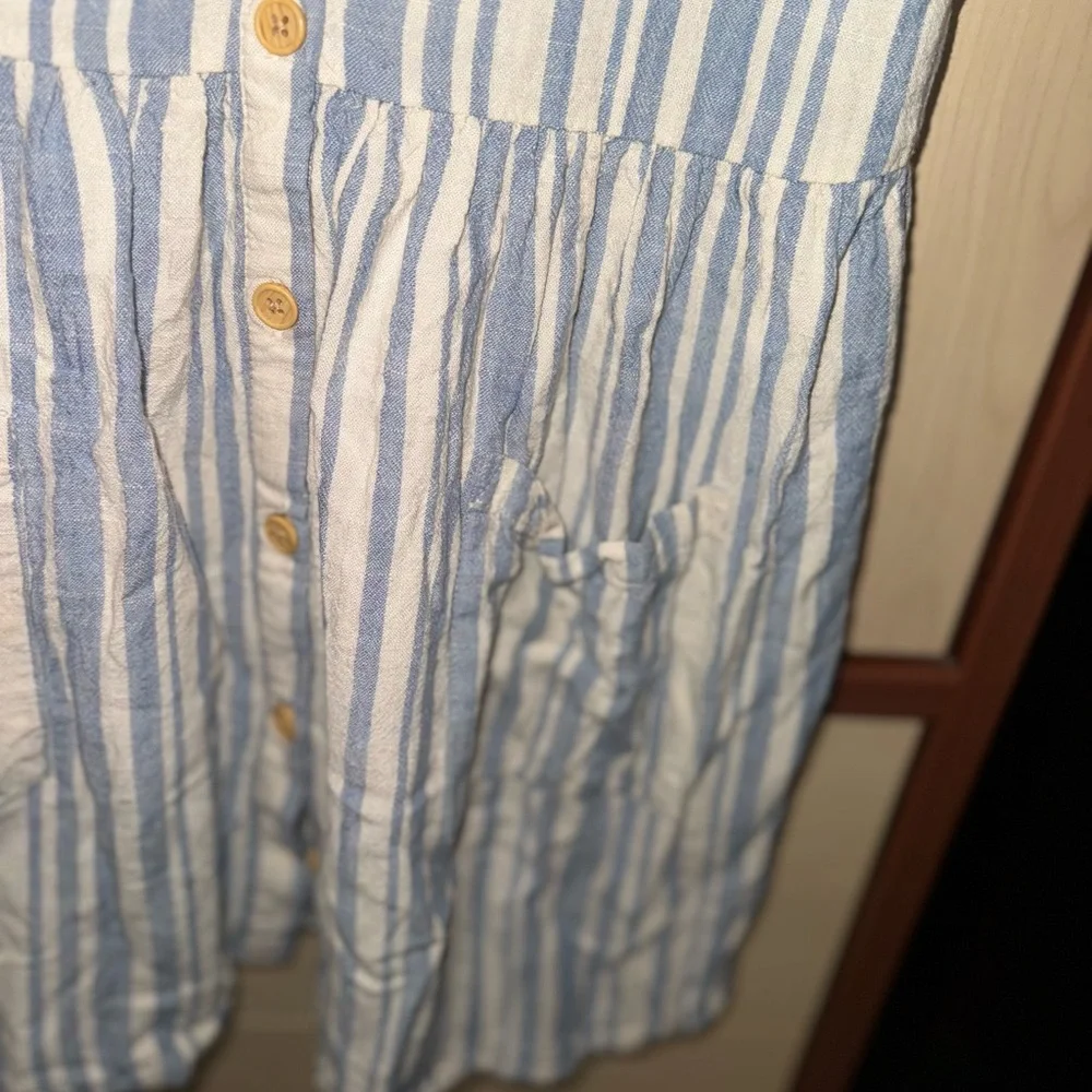 Cotton On Girls Blue White Striped Button Front Dress Size 9-10